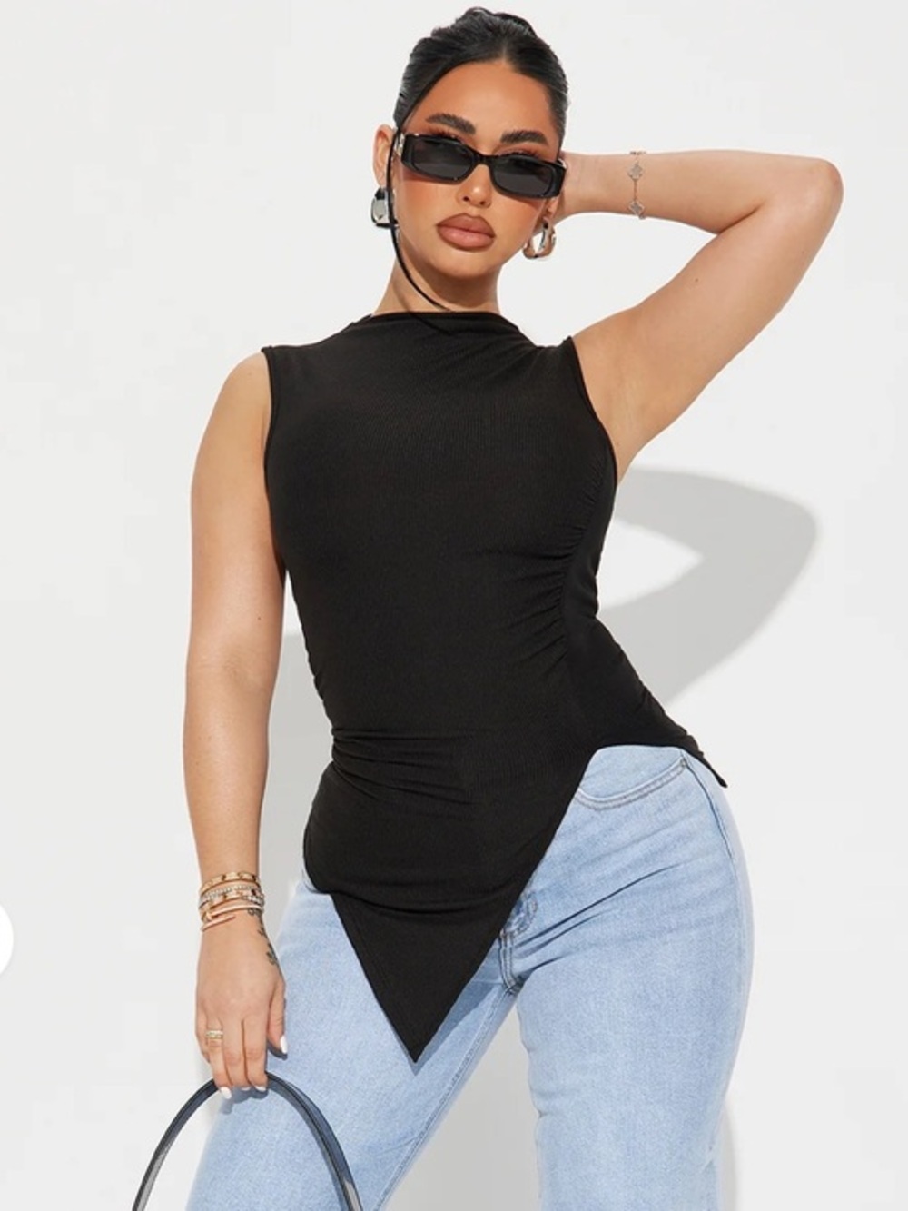Fashion Nova Black Sleeveless Asymmetric Tank